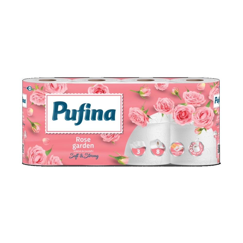 PUFINA HARTIE IGIENICA 3STR 8ROLE TRANDAFIR